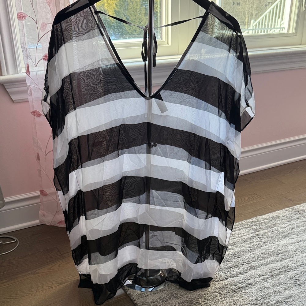 Sheer Black and White Striped Cover-Up